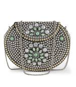 Anekaant Mosaic Silver & Oilve Metal Floral Mosaic Clutch