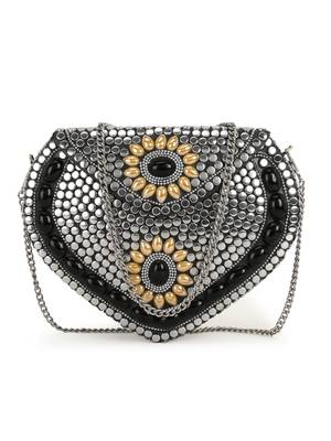 Anekaant Mosaic Silver, Black & Yellow Metal Floral Mosaic Clutch 1