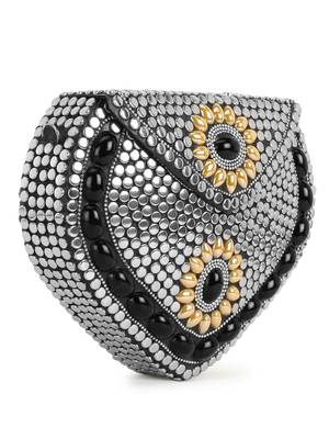 Anekaant Mosaic Silver, Black & Yellow Metal Floral Mosaic Clutch 2