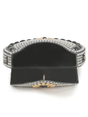 Anekaant Mosaic Silver, Black & Yellow Metal Floral Mosaic Clutch 4