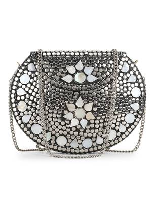 Mosaic Silver & White Metal Floral Mosaic Clutch 1