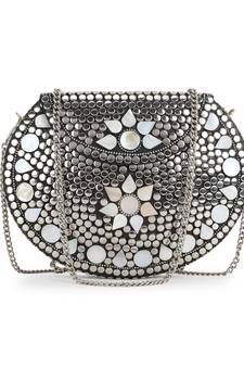 Mosaic Silver & White Metal Floral Mosaic Clutch