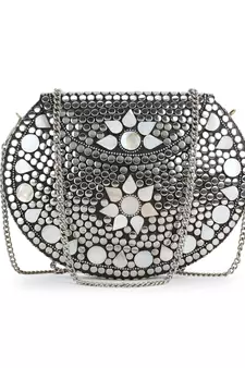 Anekaant Mosaic Silver & White Metal Floral Mosaic Clutch