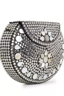 Mosaic Silver & White Metal Floral Mosaic Clutch