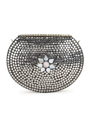 Mosaic Silver & White Metal Floral Mosaic Clutch 3