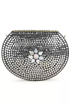 Mosaic Silver & White Metal Floral Mosaic Clutch