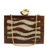 Anekaant Balk Brown & Gold Wooden Wave Moire Wooden Sequined Clutch