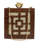 Anekaant Balk Brown & Gold Wooden Geometric Wooden Sequined Clutch