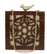 Anekaant Balk Brown & Gold Wooden Abstract Wooden Sequined Clutch
