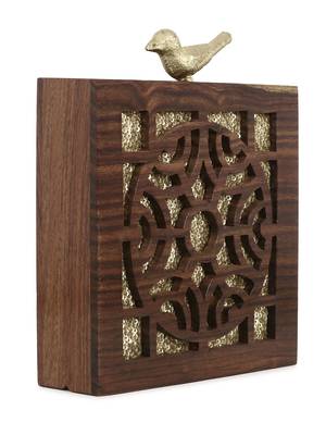 Anekaant Balk Brown & Gold Wooden Abstract Wooden Sequined Clutch 2