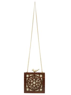 Anekaant Balk Brown & Gold Wooden Abstract Wooden Sequined Clutch 5