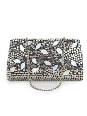 Mosaic Silver & White Metal Botanical Mosaic Clutch 1