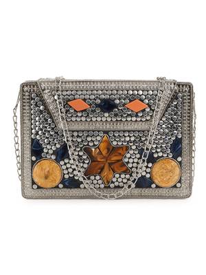 Anekaant Mosaic Silver & Multi Metal & Stone Floral Mosaic Clutch 1