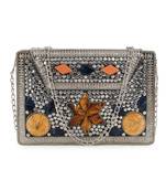 Anekaant Mosaic Silver & Multi Metal & Stone Floral Mosaic Clutch