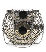 Anekaant Mosaic Silver, Gold & Black Metal & Stone Floral Mosaic Clutch