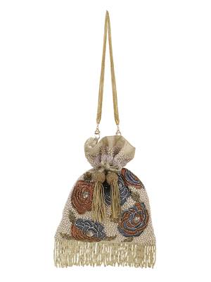 Dangle Beige & Multi Faux Silk Floral Embellished potlibags 2