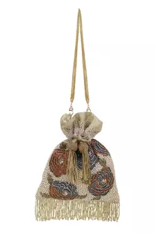 Dangle Beige & Multi Faux Silk Floral Embellished potlibags