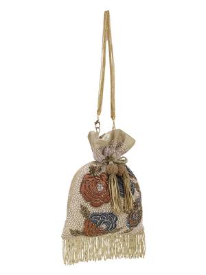 Dangle Beige & Multi Faux Silk Floral Embellished potlibags 3