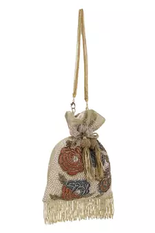 Dangle Beige & Multi Faux Silk Floral Embellished potlibags