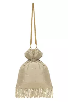 Dangle Beige & Multi Faux Silk Floral Embellished potlibags