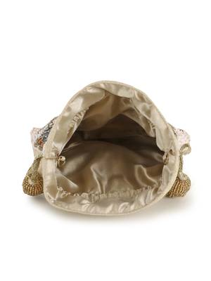Dangle Beige & Multi Faux Silk Floral Embellished potlibags 5