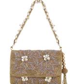 Anekaant Coffer Gold, Silver & Pink Faux Silk Floral Embellished Clutch