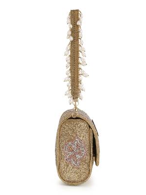 Anekaant Coffer Gold, Silver & Pink Faux Silk Floral Embellished Clutch 5
