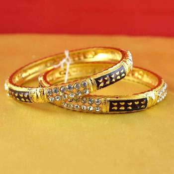 gold moti stone cz polki kundun meenakari pearl bangle kara size-2.8 1