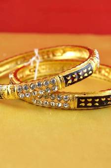 gold moti stone cz polki kundun meenakari pearl bangle kara size-2.8