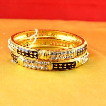 gold moti stone cz polki kundun meenakari pearl bangle kara size-2.8 2