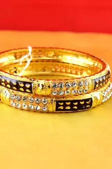 gold moti stone cz polki kundun meenakari pearl bangle kara size-2.8