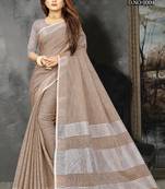 Brown woven linen saree with blouse