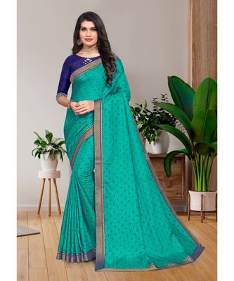 Indian Women Teal Blue VICHITRA SILK Designer Saree 1