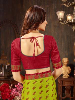 Green printed georgette saree with blouse 5