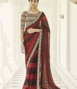 Red embroidered organza saree with blouse