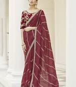 Maroon embroidered organza saree with blouse