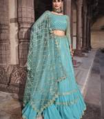 Blue embroidered georgette semi stitched lehenga