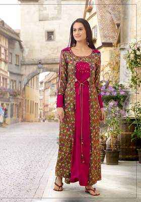 Designer Pink & Olive Rayon Kurti  1