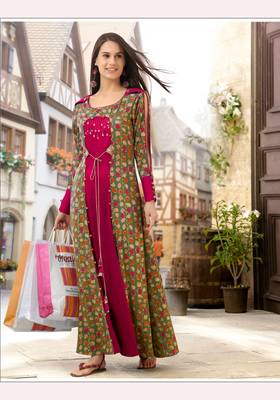 Designer Pink & Olive Rayon Kurti  2