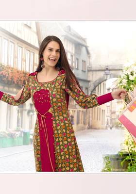 Designer Pink & Olive Rayon Kurti  3