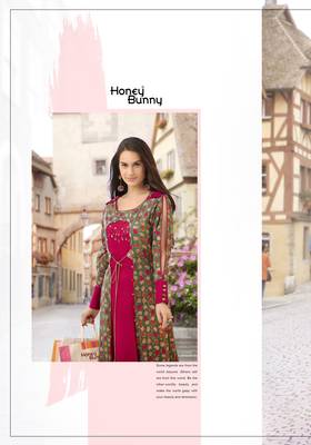 Designer Pink & Olive Rayon Kurti  4