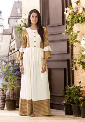 Designer White & Brown Rayon Kurti  1