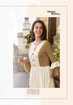 Designer White & Brown Rayon Kurti  2