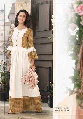 Designer White & Brown Rayon Kurti  3