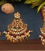 Maroon maang-tikka with Earrings in Very Light Weight Kundan for Wedding