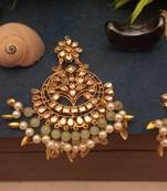 Green maang-tikka with Earrings in Very Light Weight Kundan for Wedding