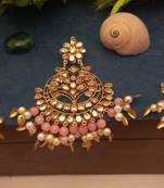 Pink maang-tikka with Earrings in Very Light Weight Kundan for Wedding