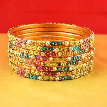 Gold Moti Stone Cz Polki Kundun Meenakari Pearl Bangle Kara 2