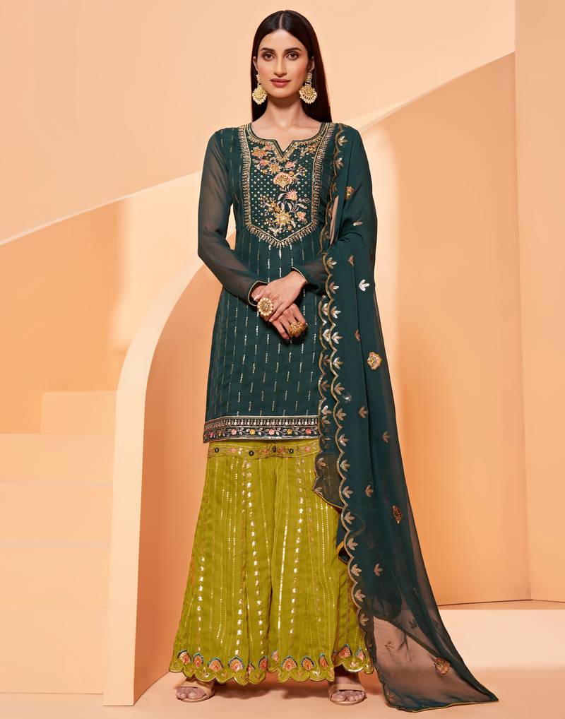 Dark-green embroidered georgette salwar