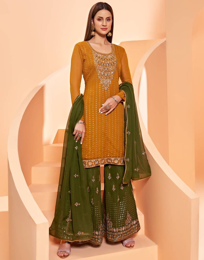 Mustard embroidered georgette salwar